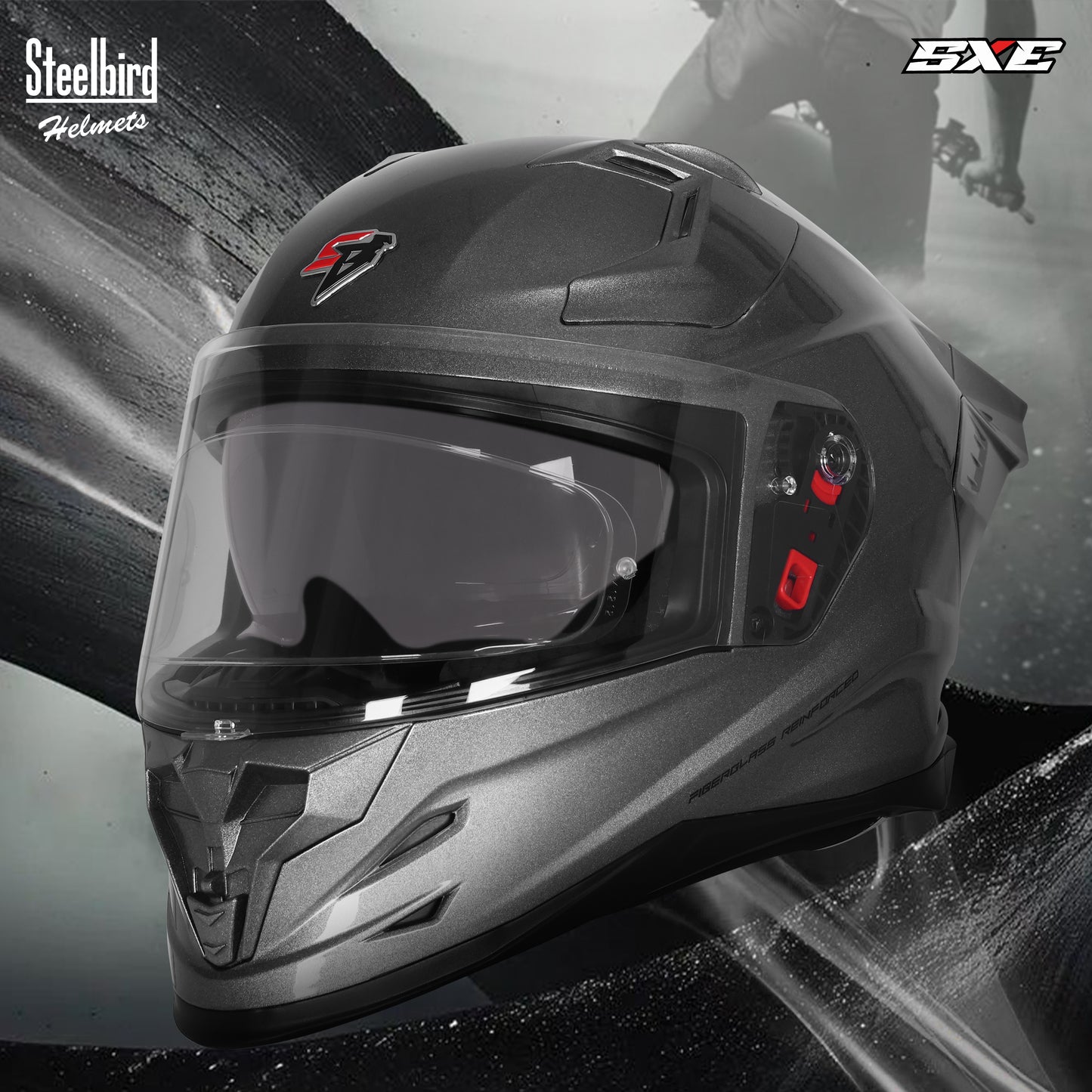 Steelbird SBH-61 SXE  Pinlock ISI and Dot Certified Full Face Helmet for Men with Inner Silver Sunshield . Clear With Anti Fog Shield.