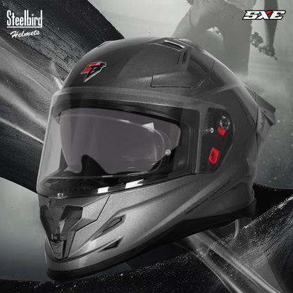 Steelbird SBH-61 SXE  Pinlock ISI and Dot Certified Full Face Helmet for Men with Inner Silver Sunshield . Clear With Anti Fog Shield.
