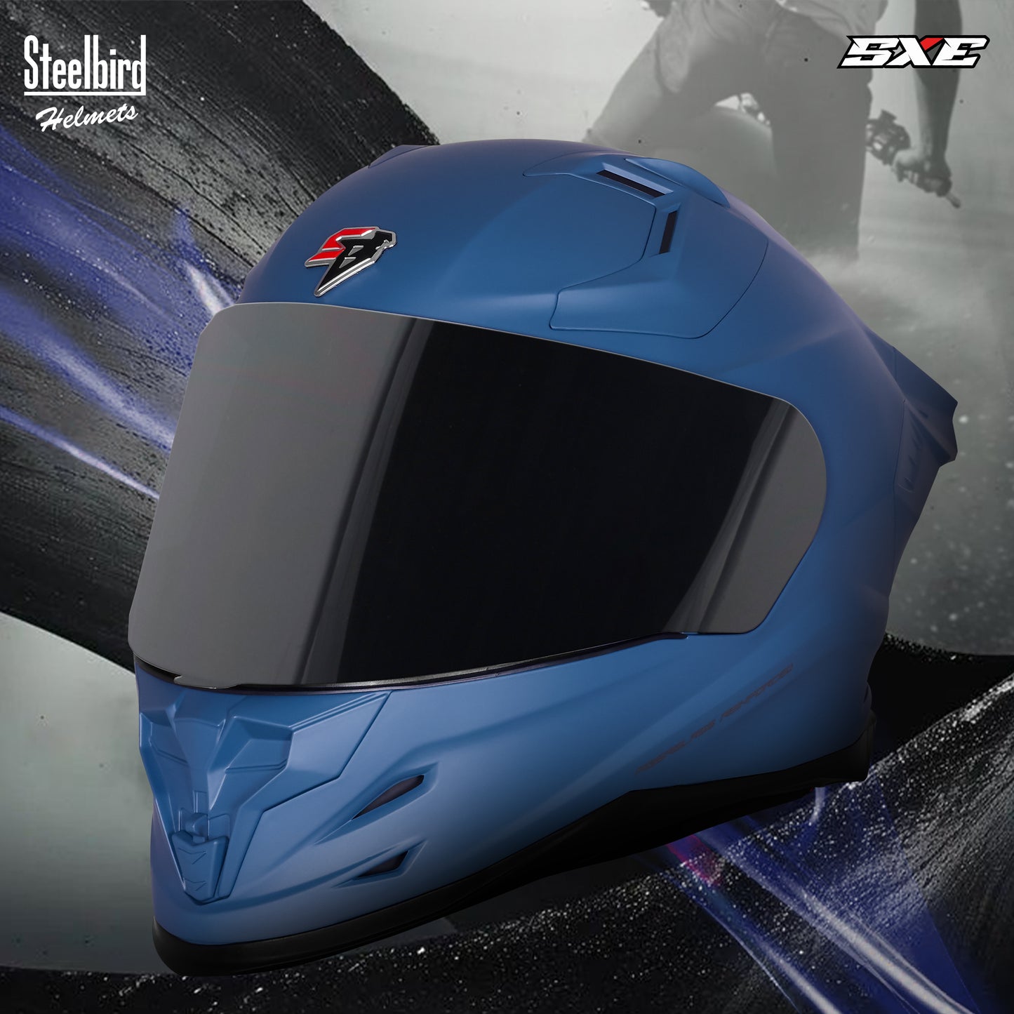 Steelbird SBH-61 SXE TPE Edition ISI and Dot Certified Full Face Helmet for Men with Inner Silver Sunshield . Clear With Smoke Visor.