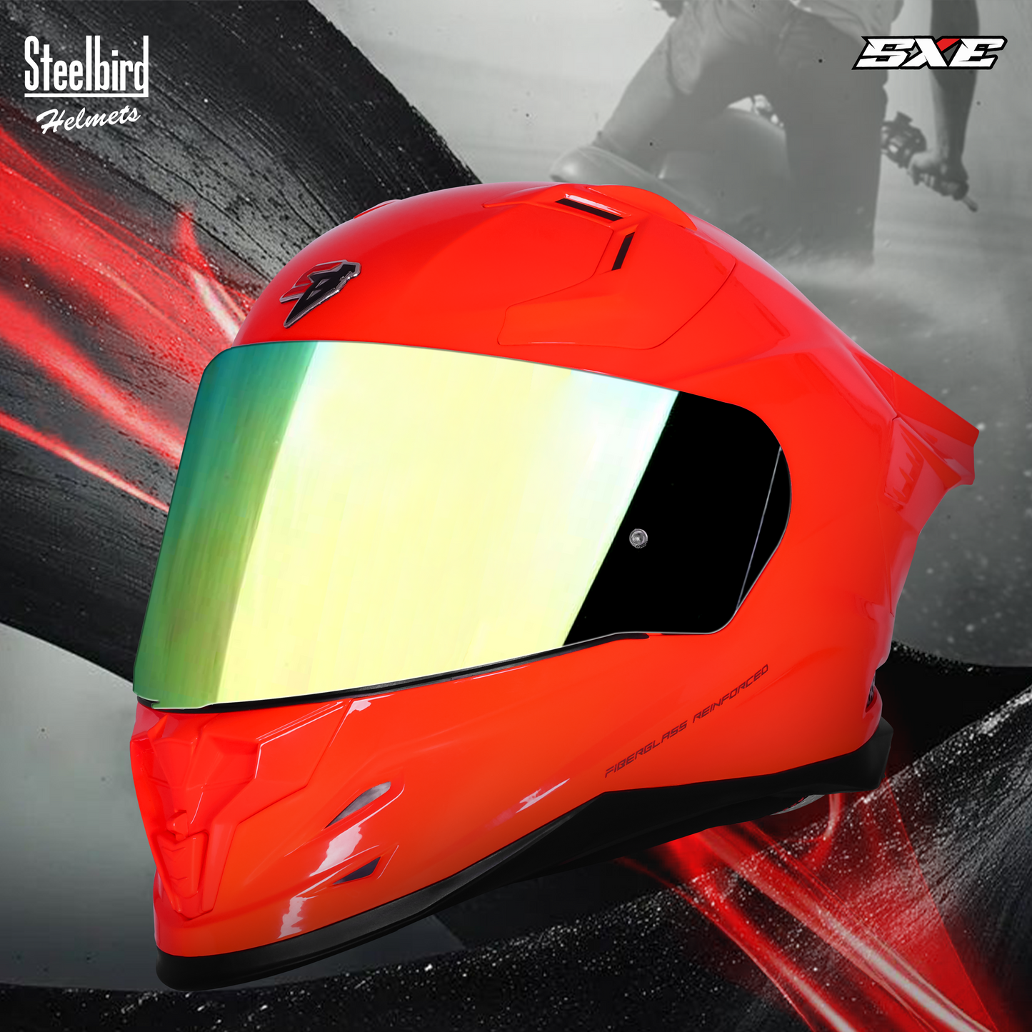 Steelbird SBH-61 SXE  Pinlock ISI and Dot Certified Full Face Helmet for Men with Inner Silver Sunshield . Clear With Chrome Visor.