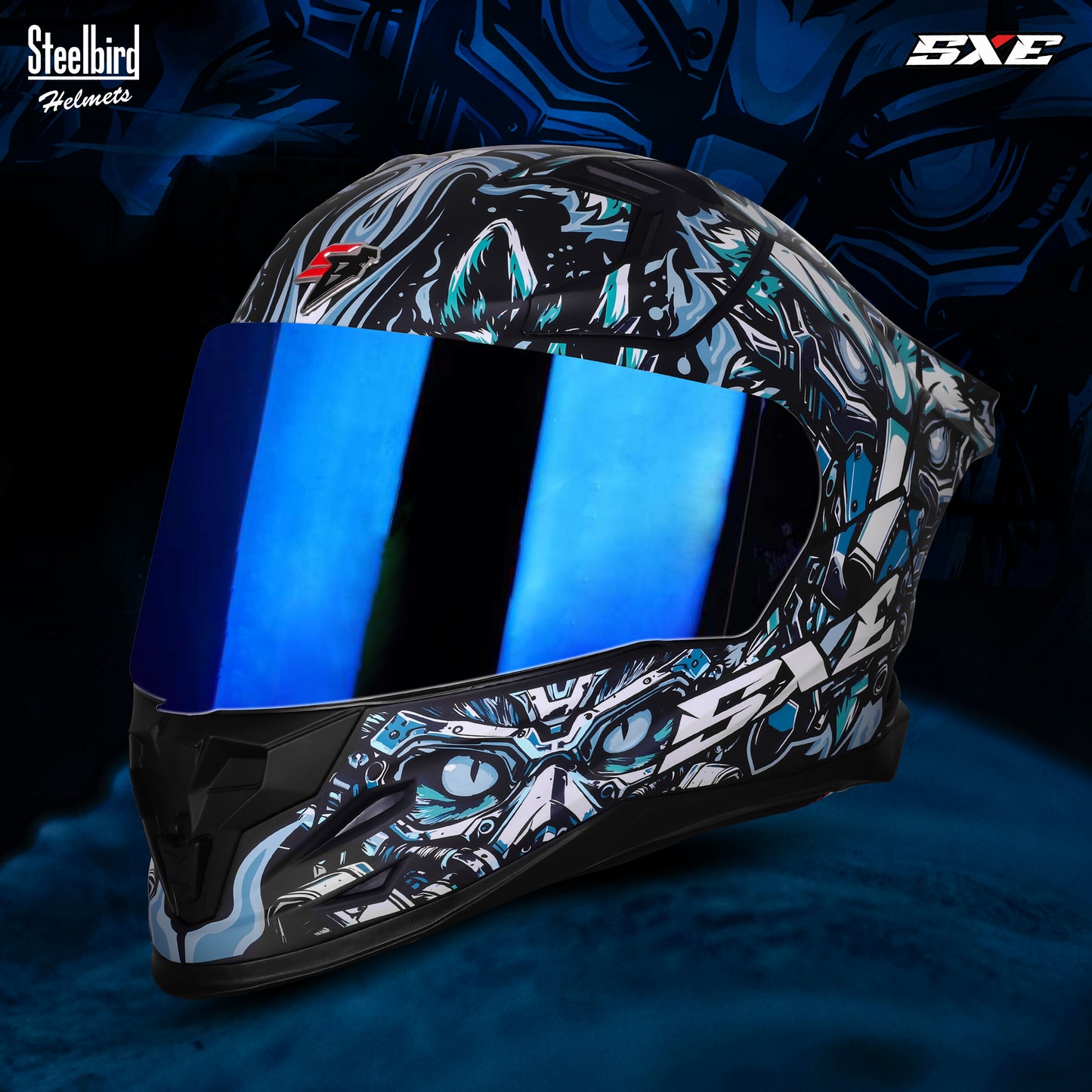 Steelbird SBH-61 SXE X1 ISI and Dot Certified Full Face Helmet for Men with Inner Silver Sunshield .