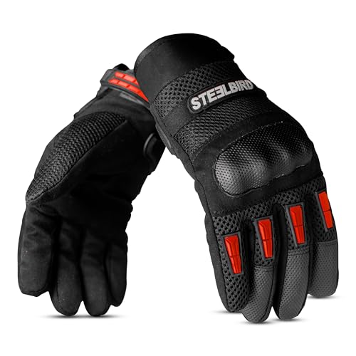 Steelbird Khardungla Full Finger Bike Riding Gloves, Protective Off-Road Motorbike Racing (Red)