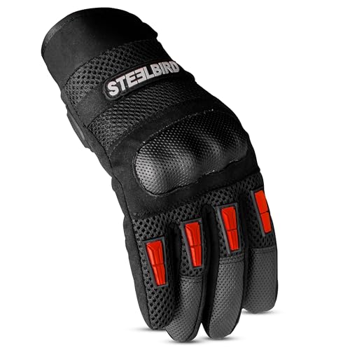 Steelbird Khardungla Full Finger Bike Riding Gloves, Protective Off-Road Motorbike Racing (Red)