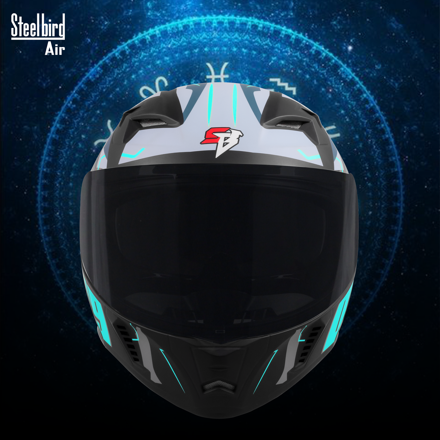 Steelbird SBA-20 05 ISI Certified Flip-Up Graphic Helmet for Men and Women with Inner Chrome Sun Shield. (Glossy Black Jazz Blue with Smoke Visor) .