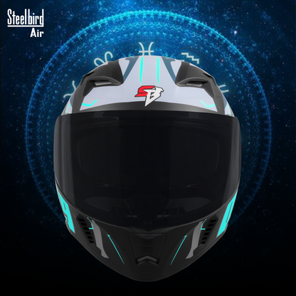 Steelbird SBA-20 05 ISI Certified Flip-Up Graphic Helmet for Men and Women with Inner Chrome Sun Shield. (Glossy Black Jazz Blue with Smoke Visor) .