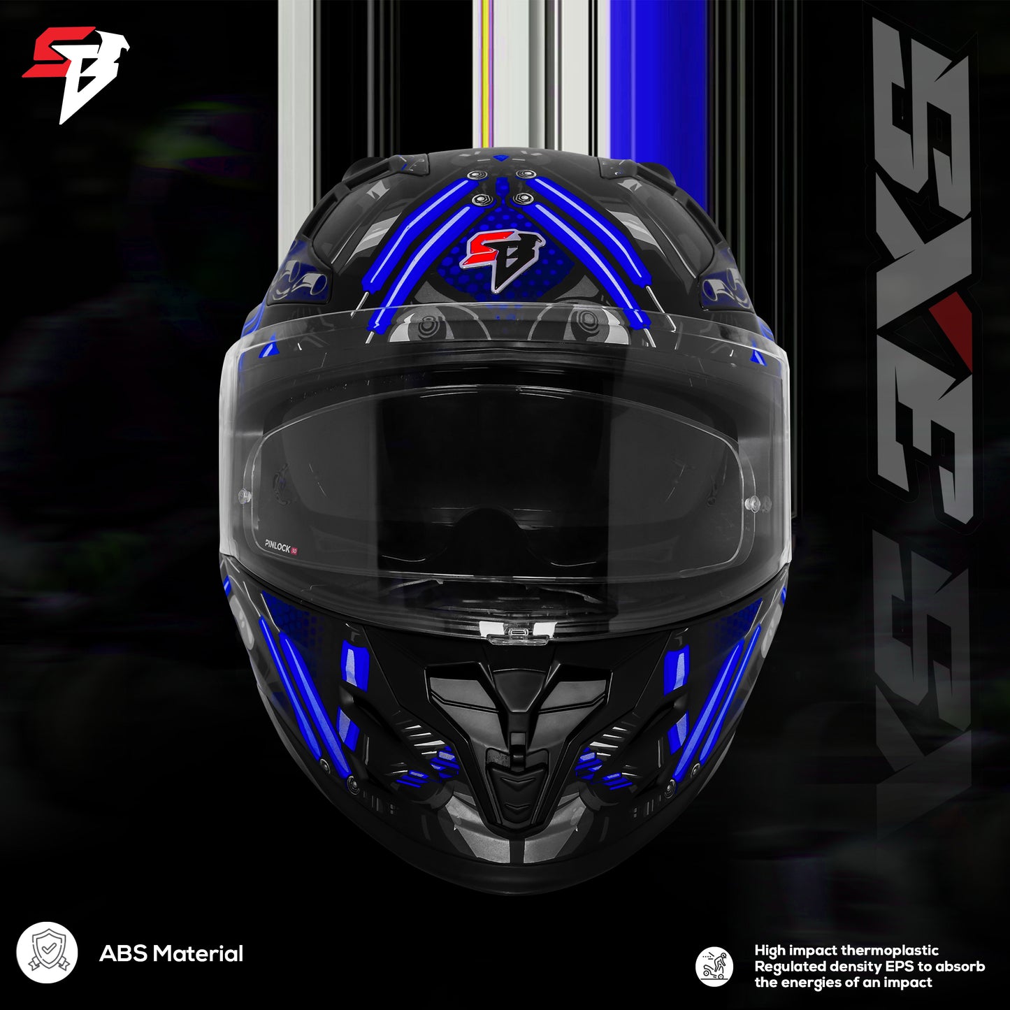 Steelbird SBH-61 SXE X2 Pinlock ISI and Dot Certified Full Face Helmet for Men and with Inner Silver Sunshield  (Glossy Black Blue with Anti fog Shield)