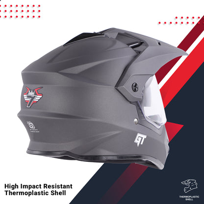 Steelbird GT Off Road ISI Certified Motocross Double Visor Full Face Helmet Outer Clear Visor and Inner Smoke Sun Shield.(Matt Axis Grey)