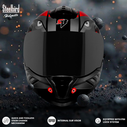 Steelbird SBH-57 Fighter F8 ISI and DOT Certified Full Face Graphic Helmet for Men and Women with Inner Silver Sun Shield