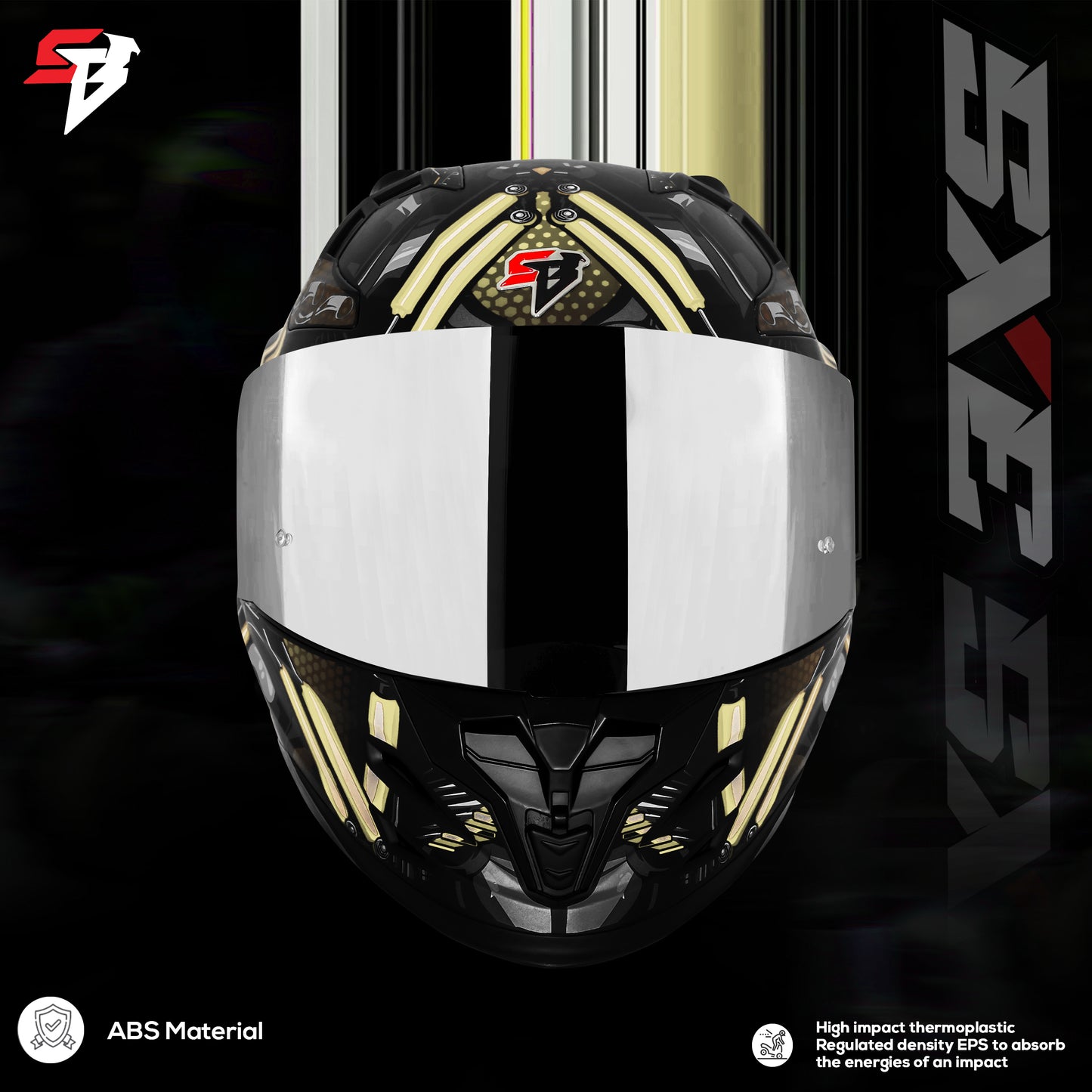 Steelbird SBH 61 SXE X2 ISI and Dot Certified Full Face Helmet for Men and with Inner Silver Sunshield (Glossy Black Golden)