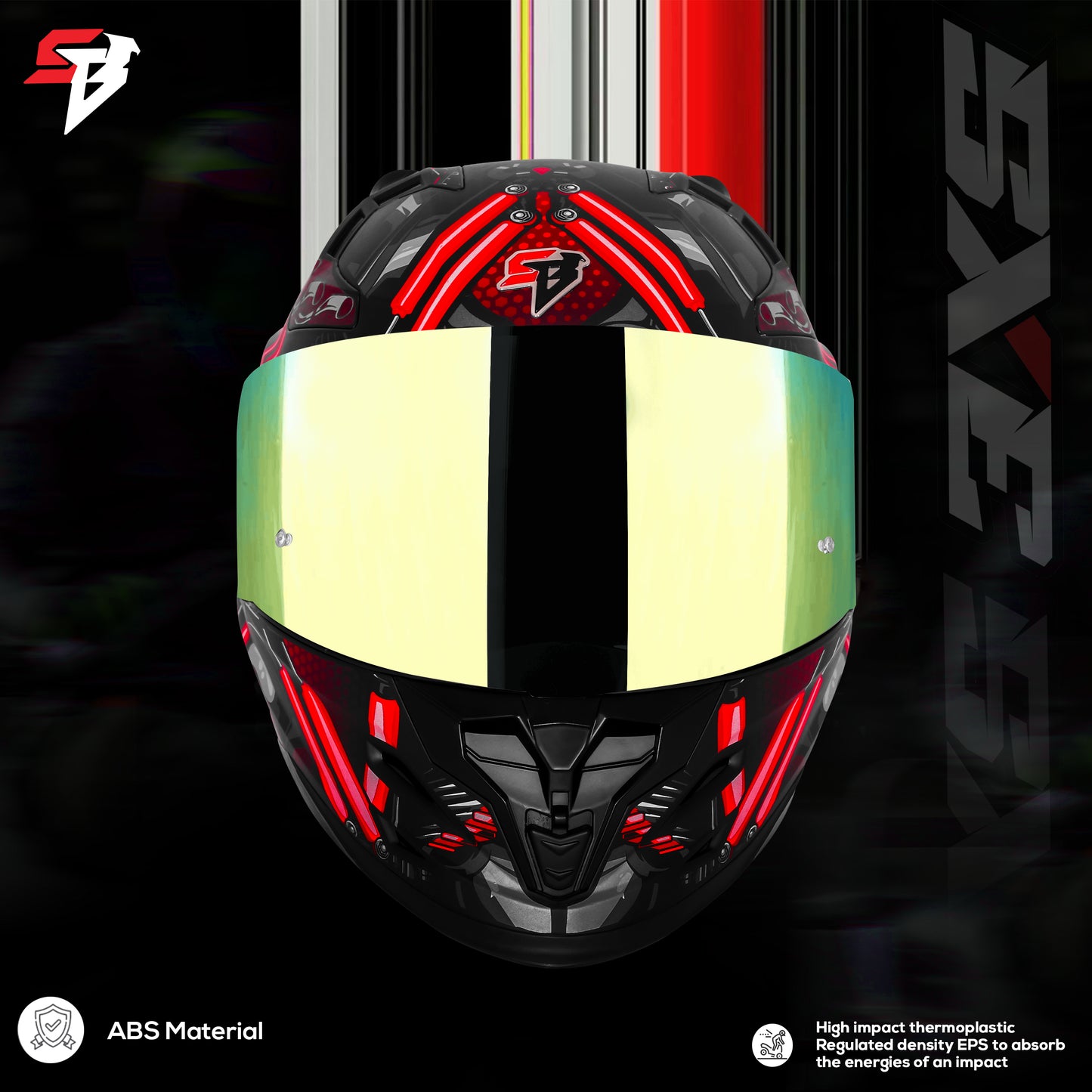 Steelbird SBH 61 SXE X2 ISI and Dot Certified Full Face Helmet for Men and with Inner Silver Sunshield (Glossy Black Red)