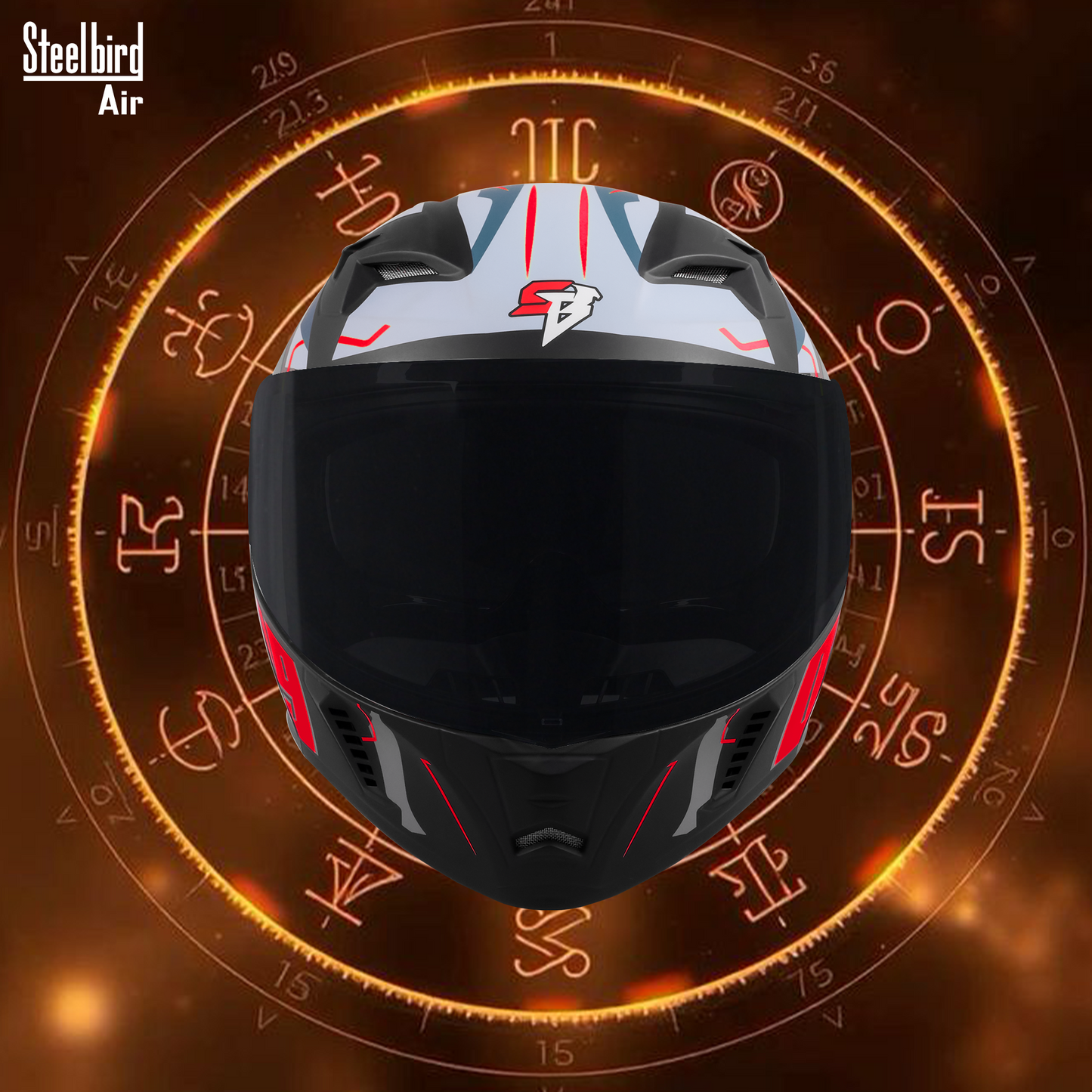Steelbird SBA-20 01 ISI Certified Flip-Up Graphic Helmet for Men and Women with Inner Chrome Sun Shield .(Glossy Black Red with Smoke Visor)