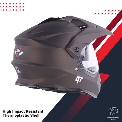 Steelbird GT Off Road ISI Certified Motocross Double Visor Full Face Helmet Outer Clear Visor and Inner Smoke Sun Shield(Matt Royal Brown)`