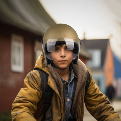 Steelbird SBH-56 Retro Steelbird SBH-56 Retro ISI Certified Open Face Helmet for Men and Women (Matt Desert storm)