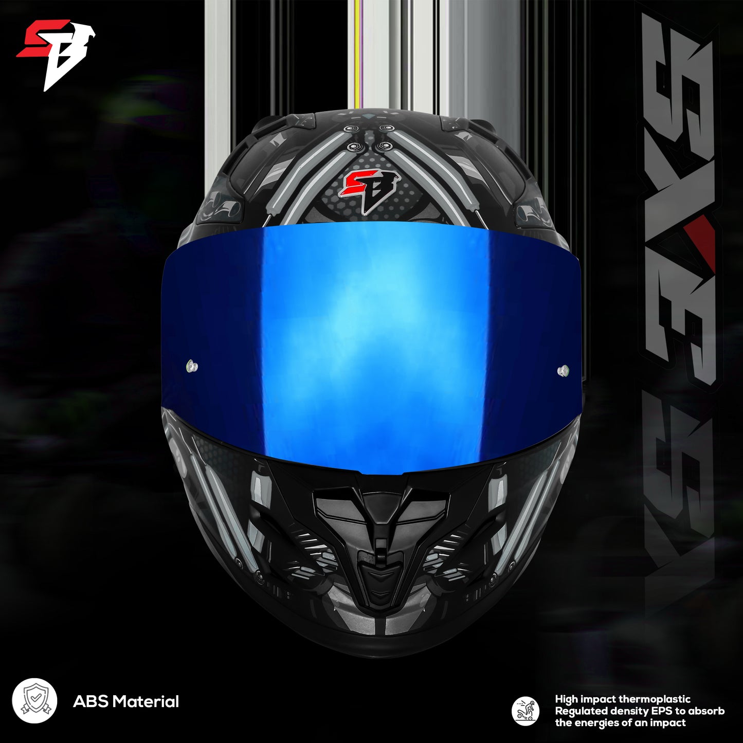 Steelbird SBH 61 SXE X2 ISI and Dot Certified Full Face Helmet for Men and with Inner Silver Sunshield (Glossy Black Grey)