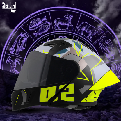 Steelbird SBA-20 02  ISI Certified Flip-Up Graphic Helmet for Men and Women with Inner Chrome Sun Shield .(Glossy Black Neon with Smoke Visor).