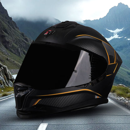 Steelbird SBH-57 Carbon Fighter ISI and DOT Certified Full Face Helmet for Men and Women with Inner Chrome Sun Shield.