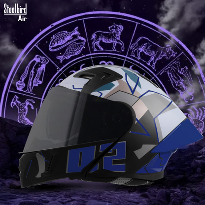 Steelbird SBA-20 02 ISI Certified Flip-Up Graphic Helmet for Men and Women with Inner Chrome Sun Shield.(Glossy Black Blue with Smoke Visor).
