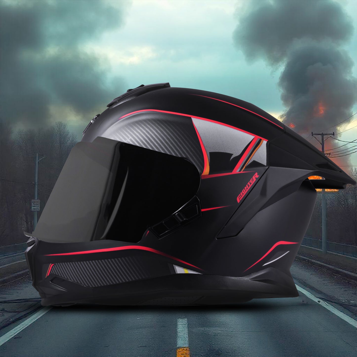 Steelbird SBH-57 Carbon Fighter ISI and DOT Certified Full Face Helmet for Men and Women with Inner Chrome Sun Shield