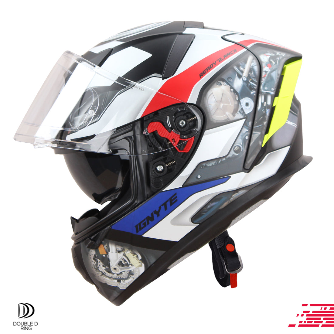 Ignyte IGN-4 Machine ISI/DOT Certified Full Face Graphic Helmet with Outer Anti-Fog Clear Visor and Inner Smoke Sun Shield (Glossy White Blue)