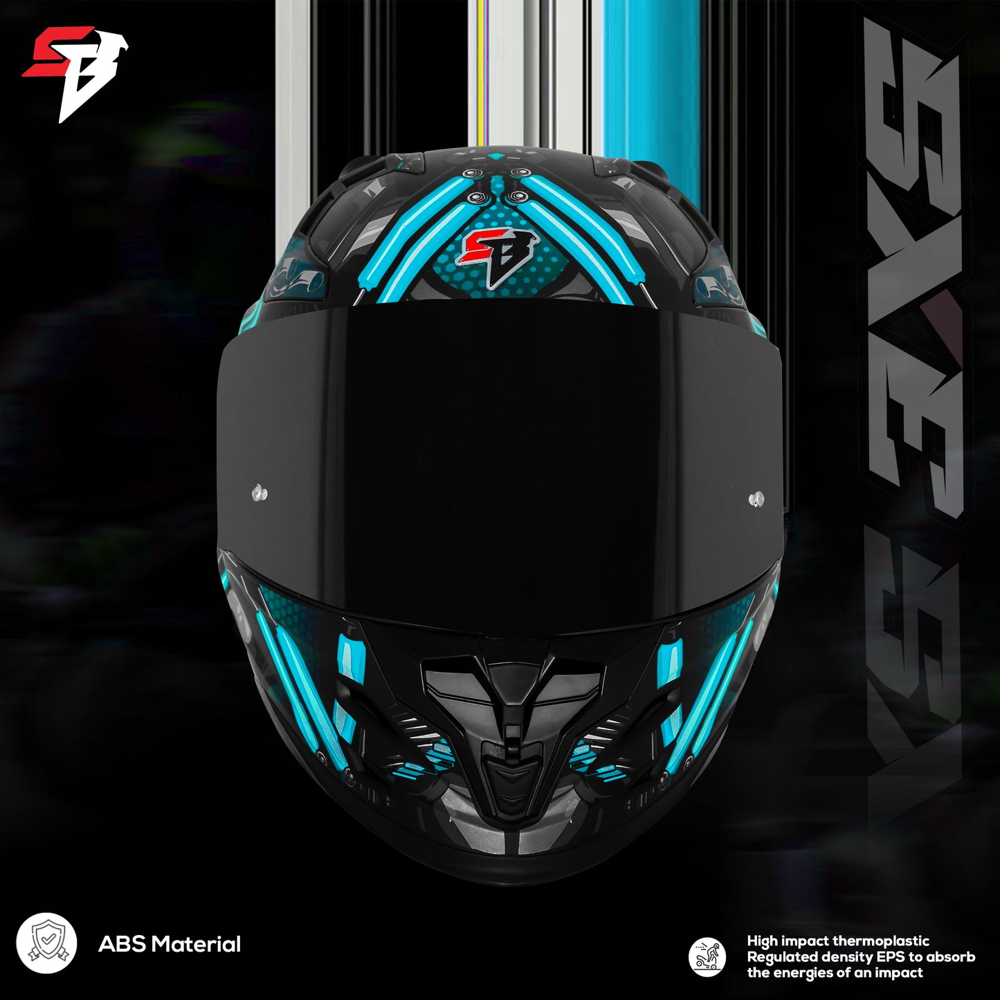 Steelbird SBH-61 SXE X2 Pinlock ISI and Dot Certified Full Face Helmet for Men and with Inner Silver Sunshield (Glossy Black Cyan Green with Smoke Visor)