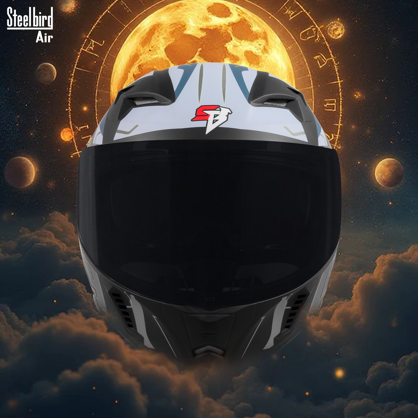 Steelbird SBA-20 03 ISI Certified Flip-Up Graphic Helmet for Men and Women with Inner Chrome Sun Shield .(Glossy Black Grey with Smoke Visor).