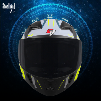 Steelbird SBA-20 05  ISI Certified Flip-Up Graphic Helmet for Men and Women with Inner Chrome Sun Shield .(Glossy Black Neon with Smoke Visor).