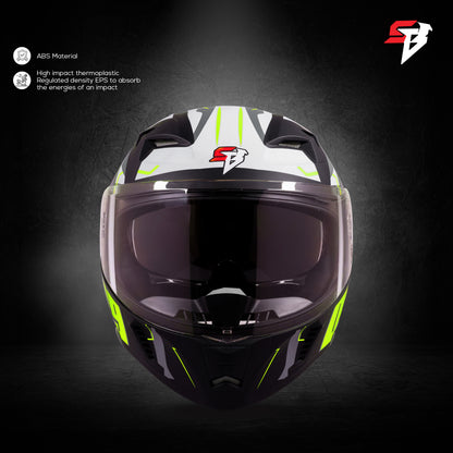 Steelbird SBA-20 09 ISI Certified Flip-Up Graphic Helmet for Men and Women with Inner Chrome Sun Shield .(Glossy Black Neon with Smoke Visor)