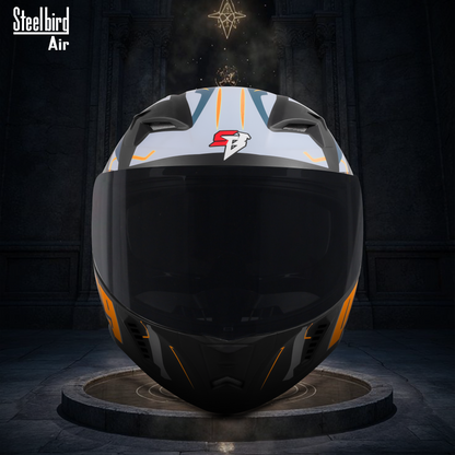 Steelbird SBA-20 07 ISI Certified Flip-Up Graphic Helmet for Men and Women with Inner Chrome Sun Shield .(Glossy Black Orange with Smoke Visor).