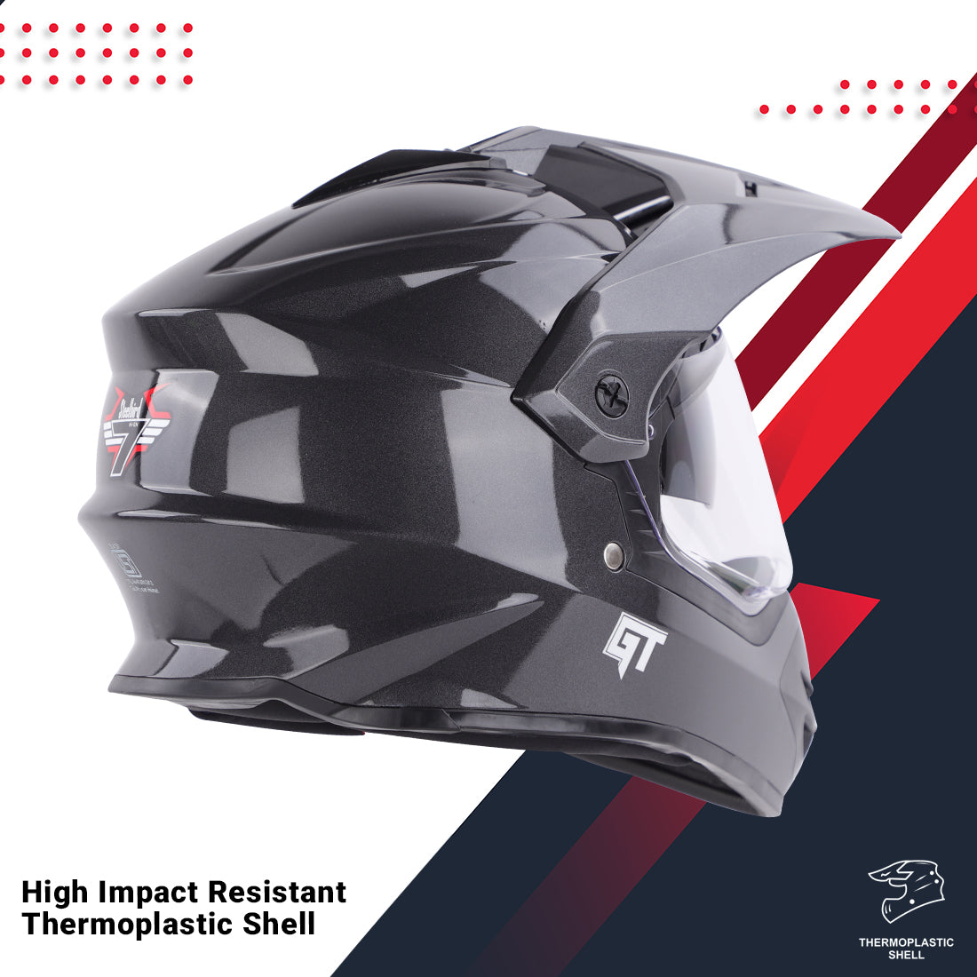 Steelbird GT Off Road ISI Certified Motocross Double Visor Full Face Helmet Outer Clear Visor and Inner Smoke Sun Shield.(Glossy Axis Grey)