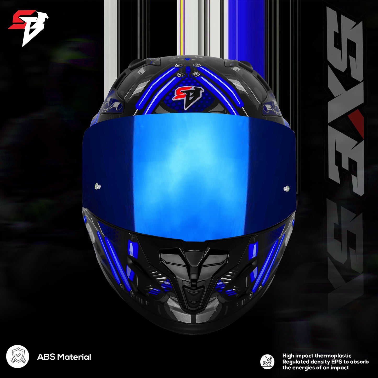 Steelbird SBH 61 SXE X2 ISI and Dot Certified Full Face Helmet for Men and with Inner Silver Sunshield (Glossy Black Blue)