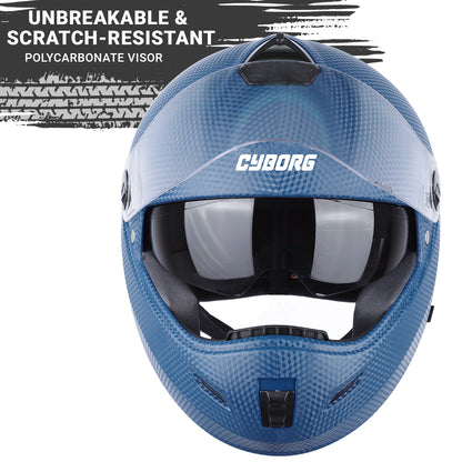 Steelbird Rox Cyborg ISI Certified Full Face Helmet for Men and Women with Inner Smoke Sun Shield and Outer Clear Visor