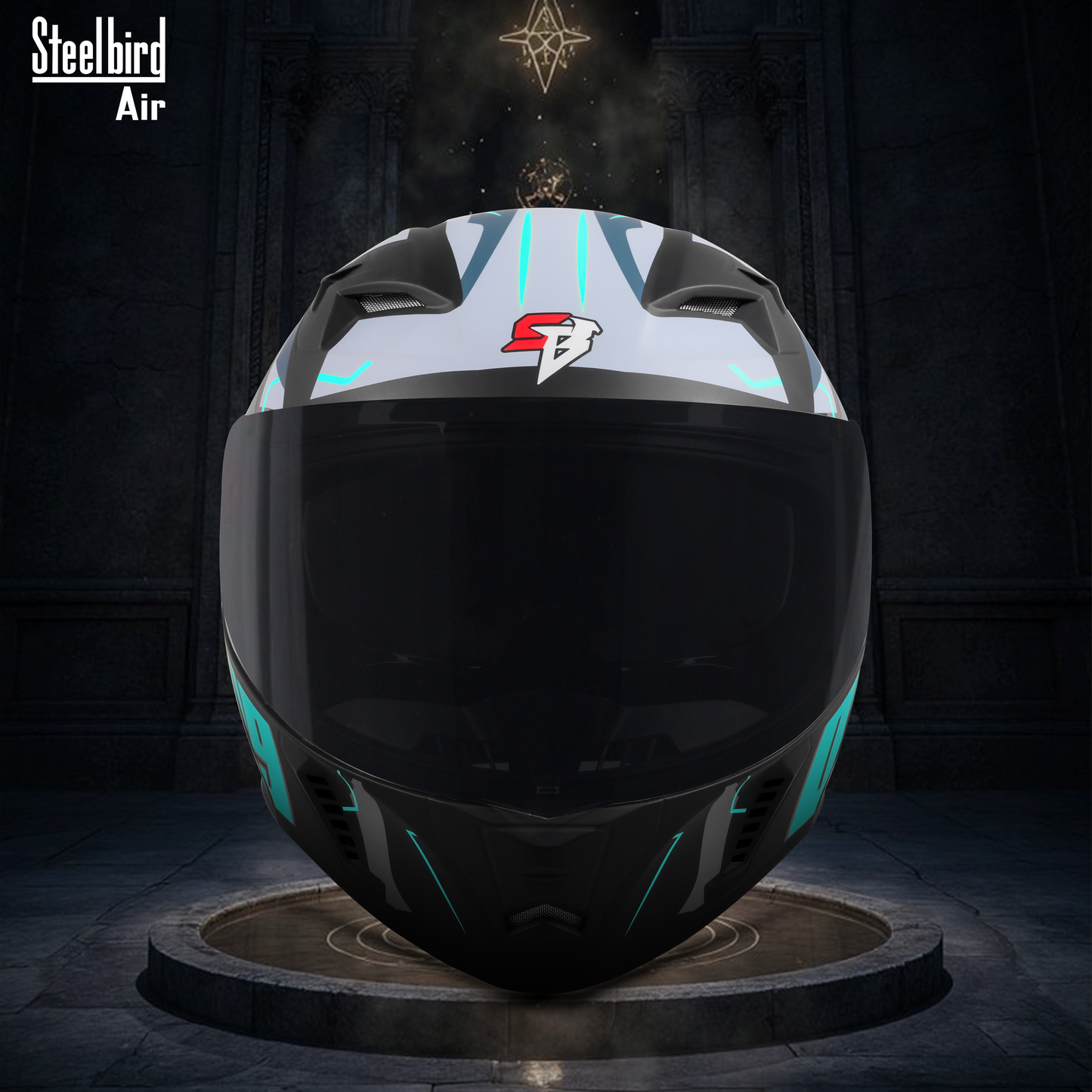 Steelbird SBA-20 07 ISI Certified Flip-Up Graphic Helmet for Men and Women with Inner Chrome Sun Shield. (Glossy Black Jazz Blue with Smoke Visor).