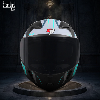 Steelbird SBA-20 07 ISI Certified Flip-Up Graphic Helmet for Men and Women with Inner Chrome Sun Shield. (Glossy Black Jazz Blue with Smoke Visor).