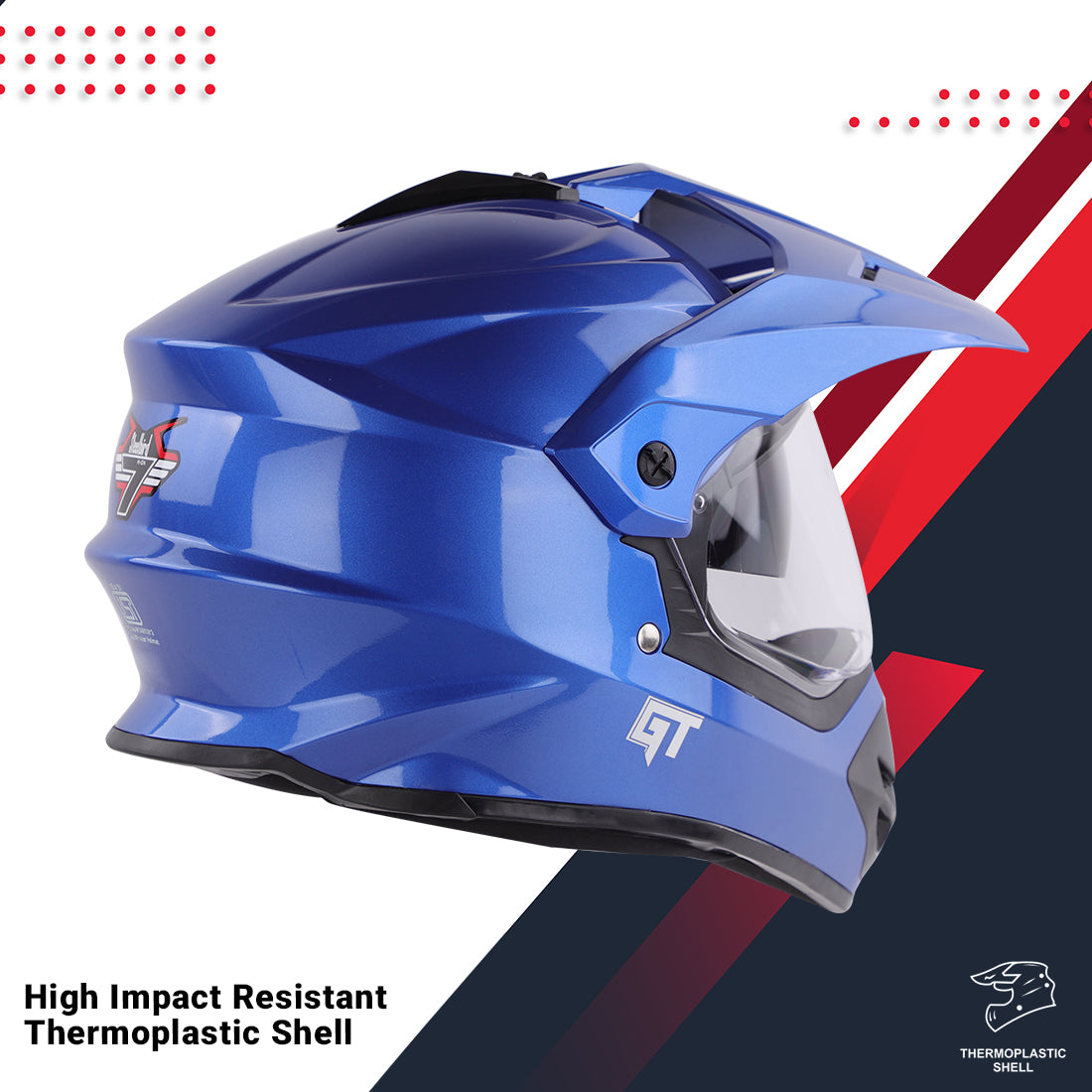 Steelbird GT Off Road ISI Certified Motocross Double Visor Full Face Helmet Outer Clear Visor and Inner Smoke Sun Shield.(Glossy Y. Blue)