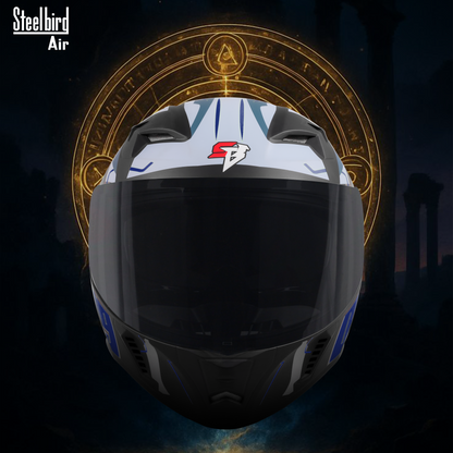 Steelbird SBA-20 08 ISI Certified Flip-Up Graphic Helmet for Men and Women with Inner Chrome Sun Shield.(Glossy Black Blue with Smoke Visor)