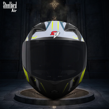 Steelbird SBA-20 07  ISI Certified Flip-Up Graphic Helmet for Men and Women with Inner Chrome Sun Shield .(Glossy Black Neon with Smoke Visor).