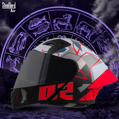 Steelbird SBA-20 02 ISI Certified Flip-Up Graphic Helmet for Men and Women with Inner Chrome Sun Shield .(Glossy Black Red with Smoke Visor).