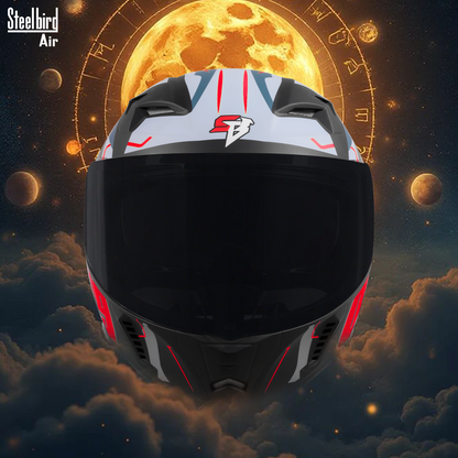 Steelbird SBA-20 03 ISI Certified Flip-Up Graphic Helmet for Men and Women with Inner Chrome Sun Shield .(Glossy Black Red with Smoke Visor).