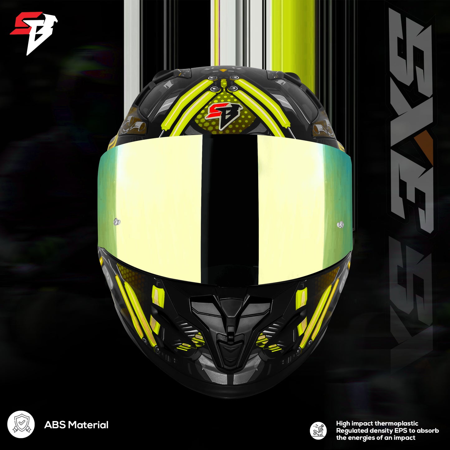 Steelbird SBH 61 SXE X2 ISI and Dot Certified Full Face Helmet for Men and with Inner Silver Sunshield (Glossy Black Neon)
