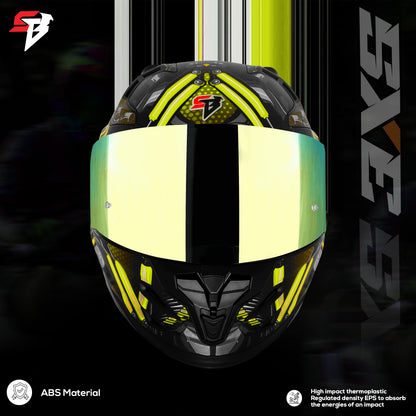 Steelbird SBH 61 SXE X2 ISI and Dot Certified Full Face Helmet for Men and with Inner Silver Sunshield (Glossy Black Neon)