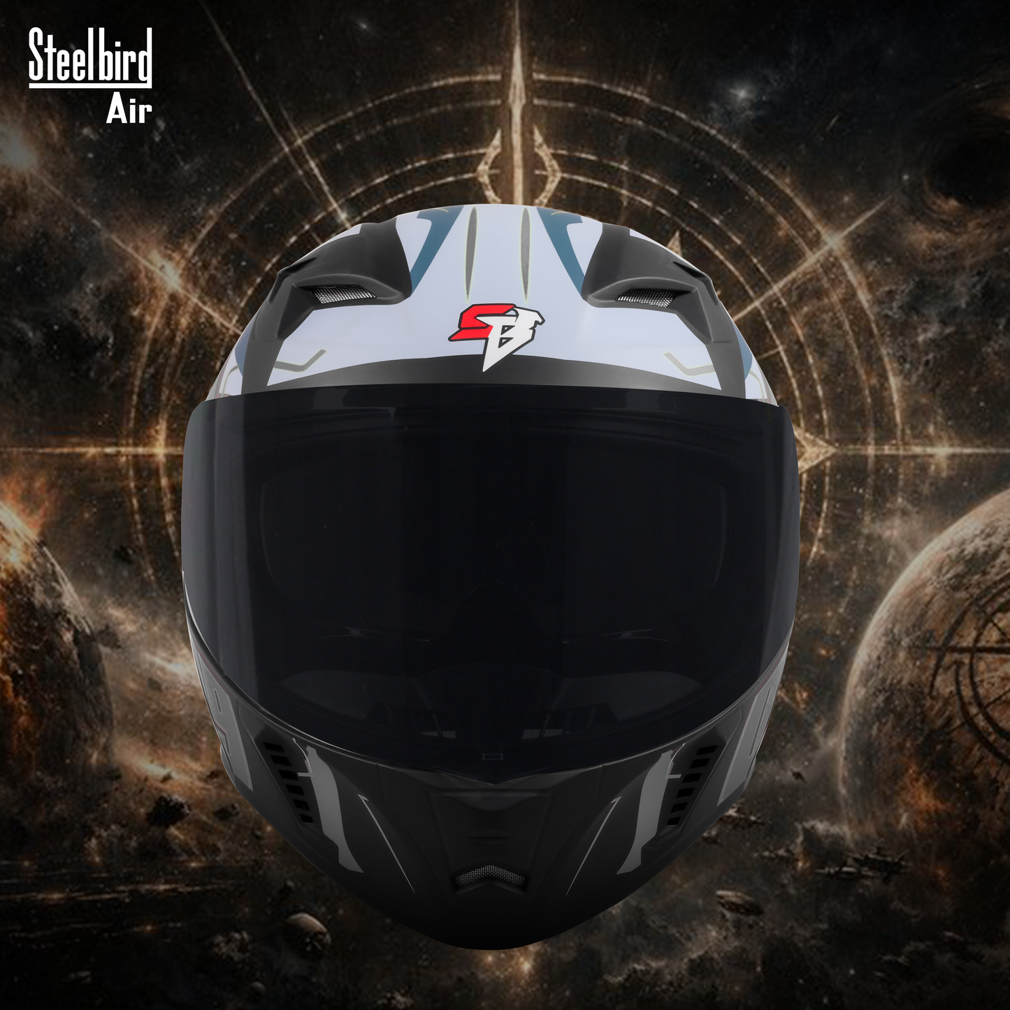 Steelbird SBA-20 06 ISI Certified Flip-Up Graphic Helmet for Men and Women with Inner Chrome Sun Shield .(Glossy Black Grey with Smoke Visor).