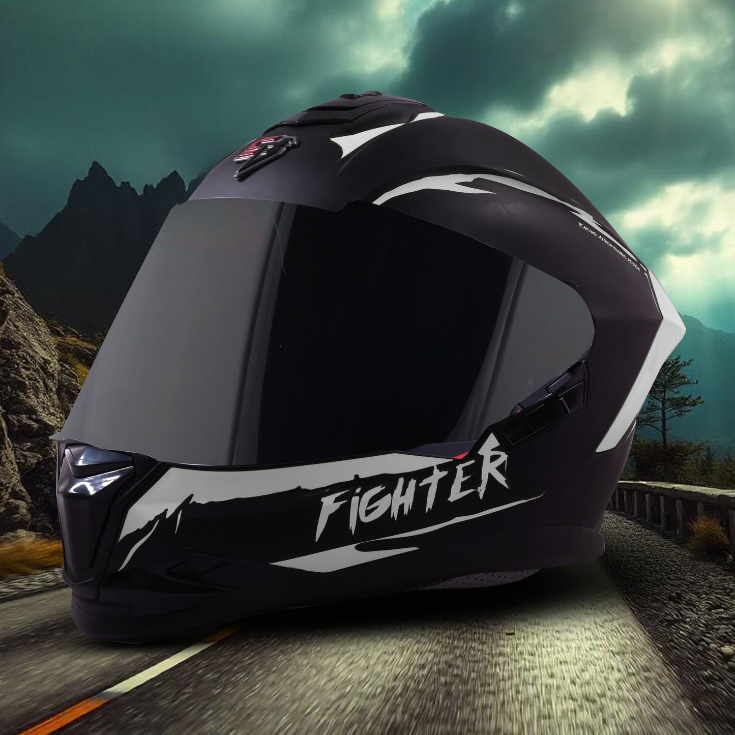 Steelbird SBH-57 Fighter F2 Graphic Helmet ISI and DOT Certified Full Face Helmet for Men with Inner Silver Sun Shield (Glossy Black White)