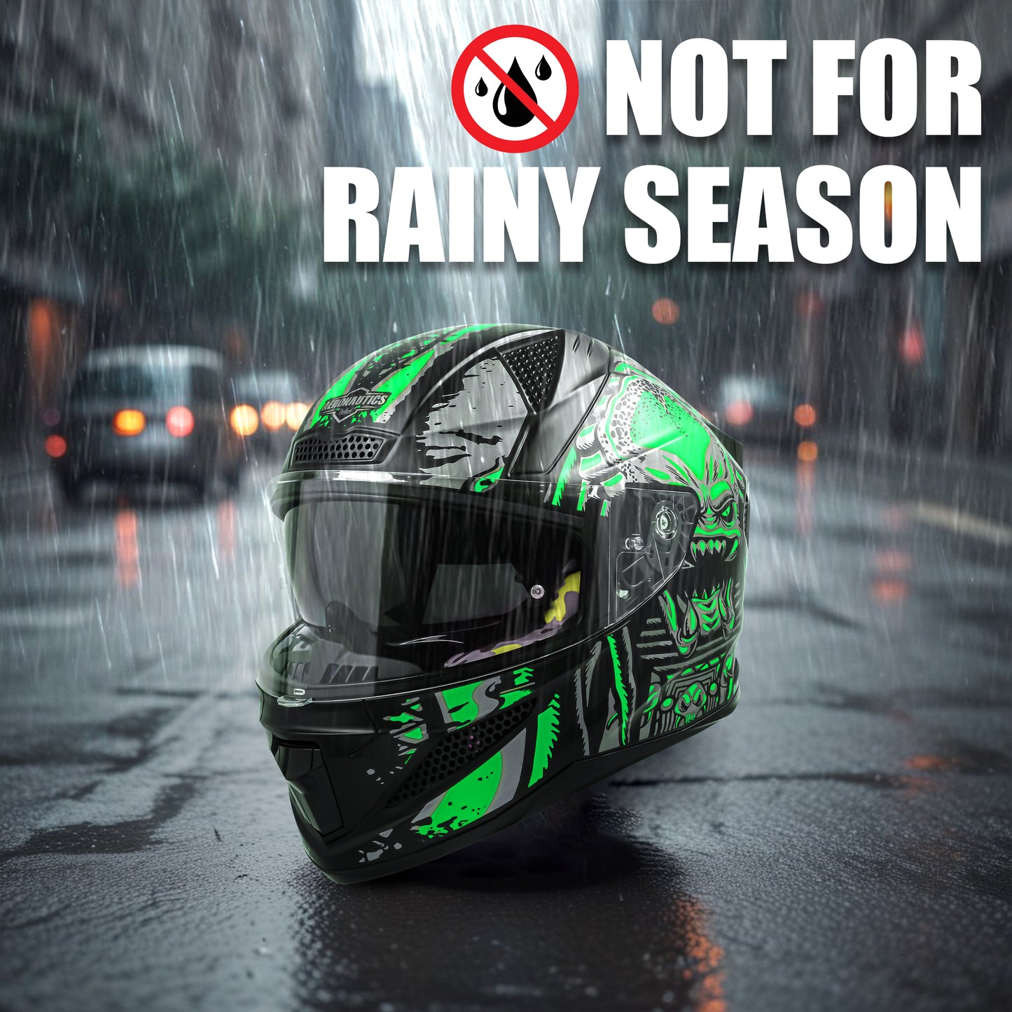 Steelbird SBH-25 Predator ISI Certified Full Face Graphic Helmet for Men and Women (Glossy Black Green with Inner Smoke Sun Shield).