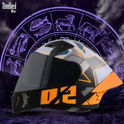 Steelbird SBA-20 02 ISI Certified Flip-Up Graphic Helmet for Men and Women with Inner Chrome Sun Shield .(Glossy Black Orange with Smoke Visor)