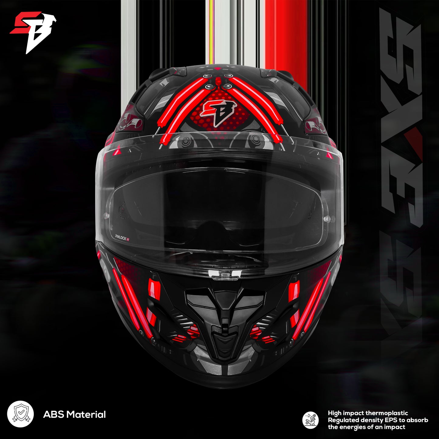 Steelbird SBH-61 SXE X2 Pinlock ISI and Dot Certified Full Face Helmet for Men and with Inner Silver Sunshield (Glossy Black Red with Anti fog Shield)