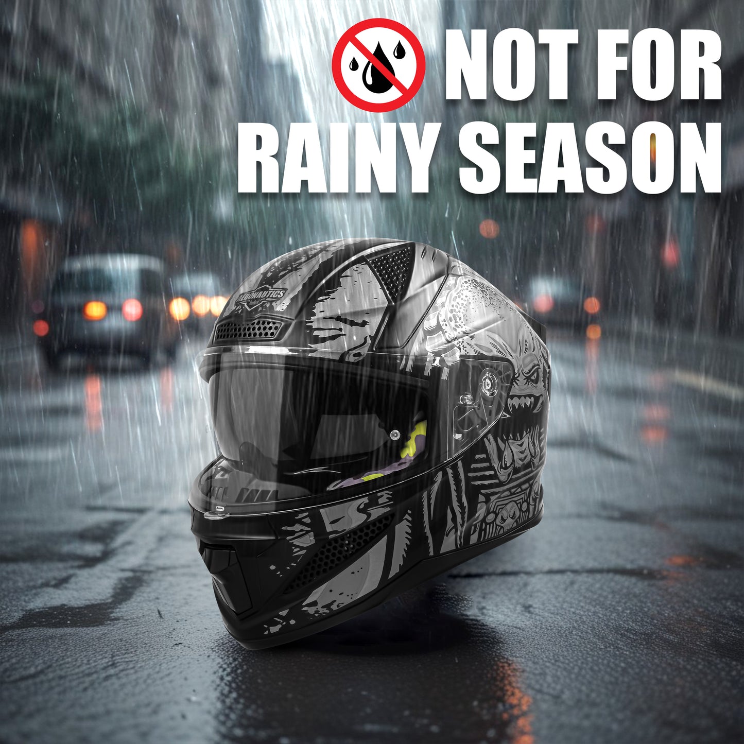 Steelbird SBH-25 Predator ISI Certified Full Face Graphic Helmet for Men and Women (Glossy Black Grey with Inner Smoke Sun Shield)