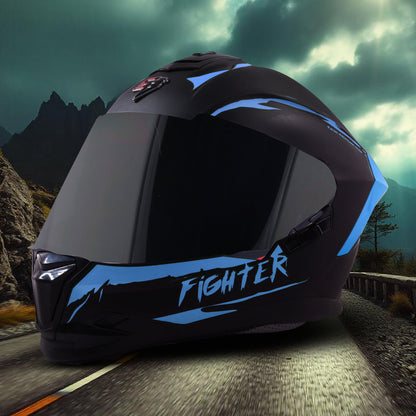 Steelbird SBH-57 Fighter F2 Graphic Helmet ISI and DOT Certified Full Face Helmet for Men with Inner Silver Sun Shield (Glossy Black Blue)