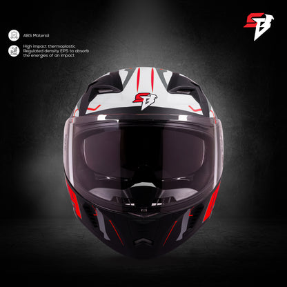 Steelbird SBA-20 02 ISI Certified Flip-Up Graphic Helmet for Men and Women with Inner Chrome Sun Shield .(Glossy Black Red with Smoke Visor)