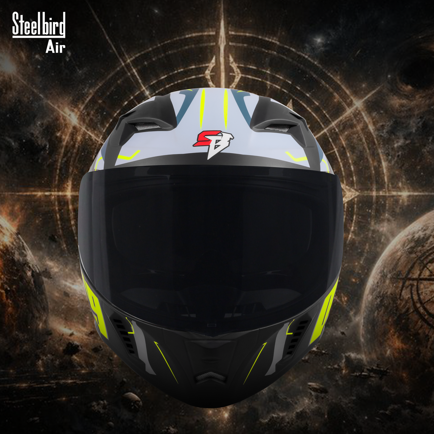 Steelbird SBA-20 06  ISI Certified Flip-Up Graphic Helmet for Men and Women with Inner Chrome Sun Shield .(Glossy Black Neon with Smoke Visor).