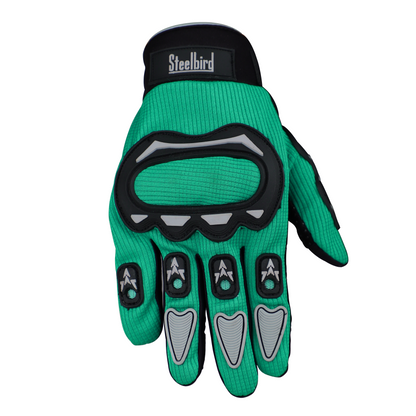 Steelbird Polyester Full Finger Bike Riding Gloves With Touch Screen Sensitivity At Thumb & Index Finger, Protective Off-Road Motorbike Racing.